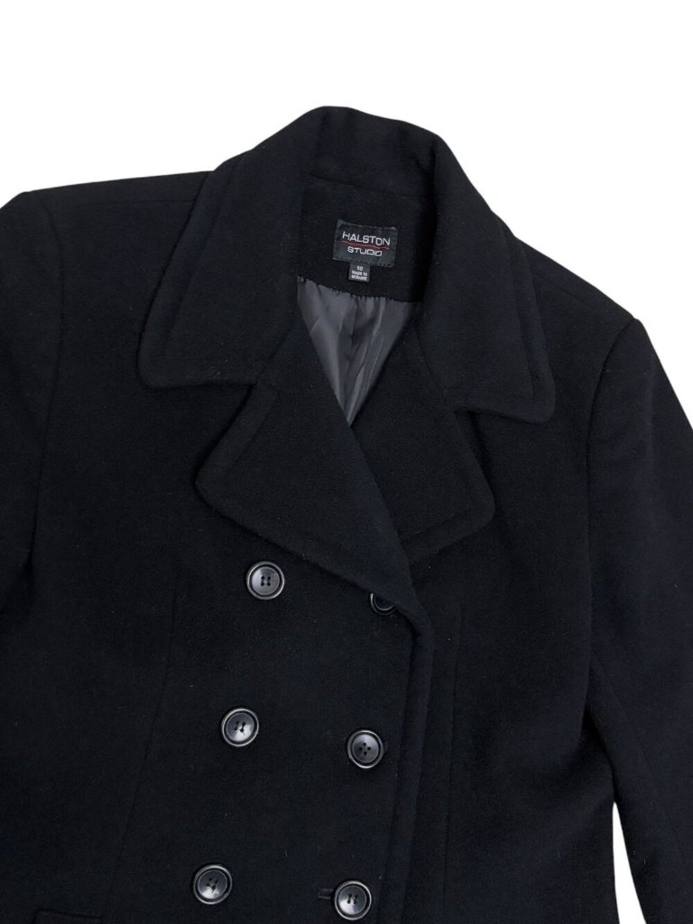 HALSTON WOOL & CASHMERE PeaCoat Black Luxury Business Winter Jacket Women Medium - Picture 2 of 6